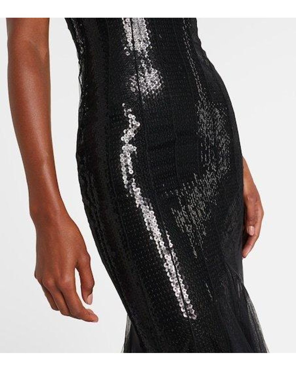 David Koma Black Sequined Tulle And Satin Gown