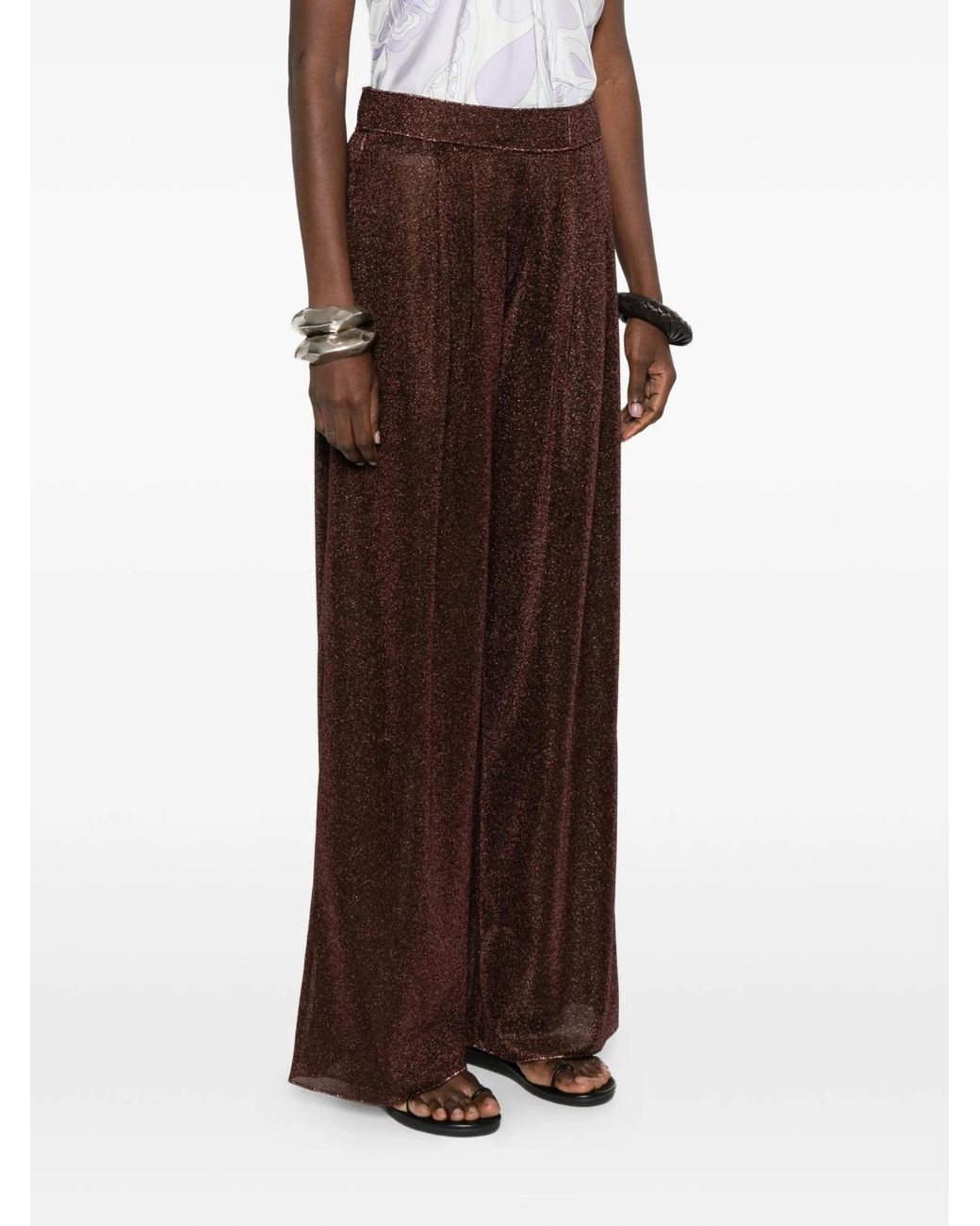 Oseree Brown Oséree Lurex Wide-Leg Pants