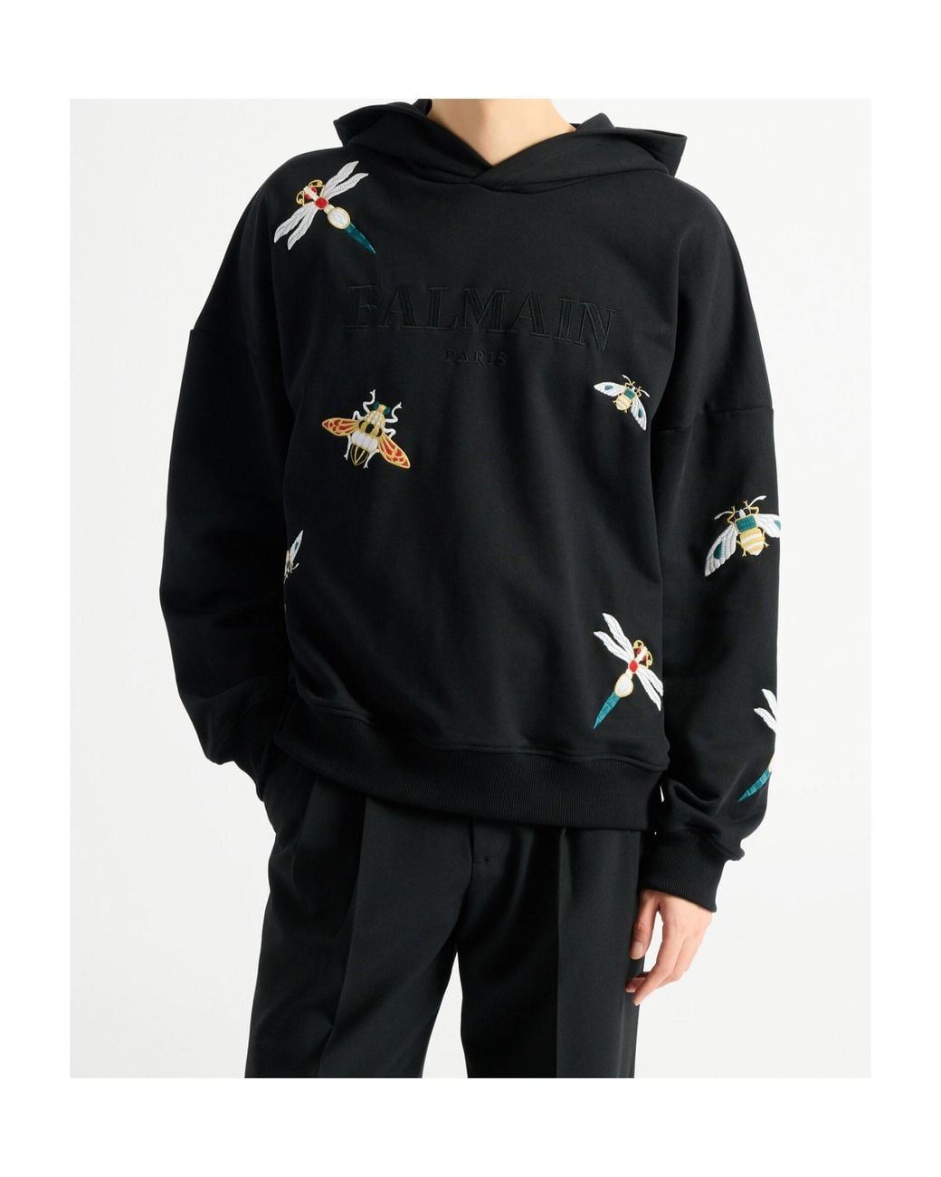 Balmain Blue Embroidered Insect Hoodie for men