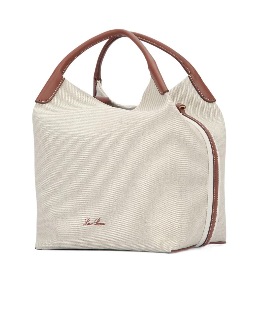 Loro Piana Natural Bale Leather-Trimmed Fabric Tote Bag