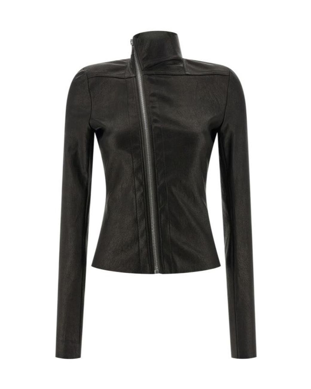 Rick Owens Black High Neck Zip-Up Leather Jacket
