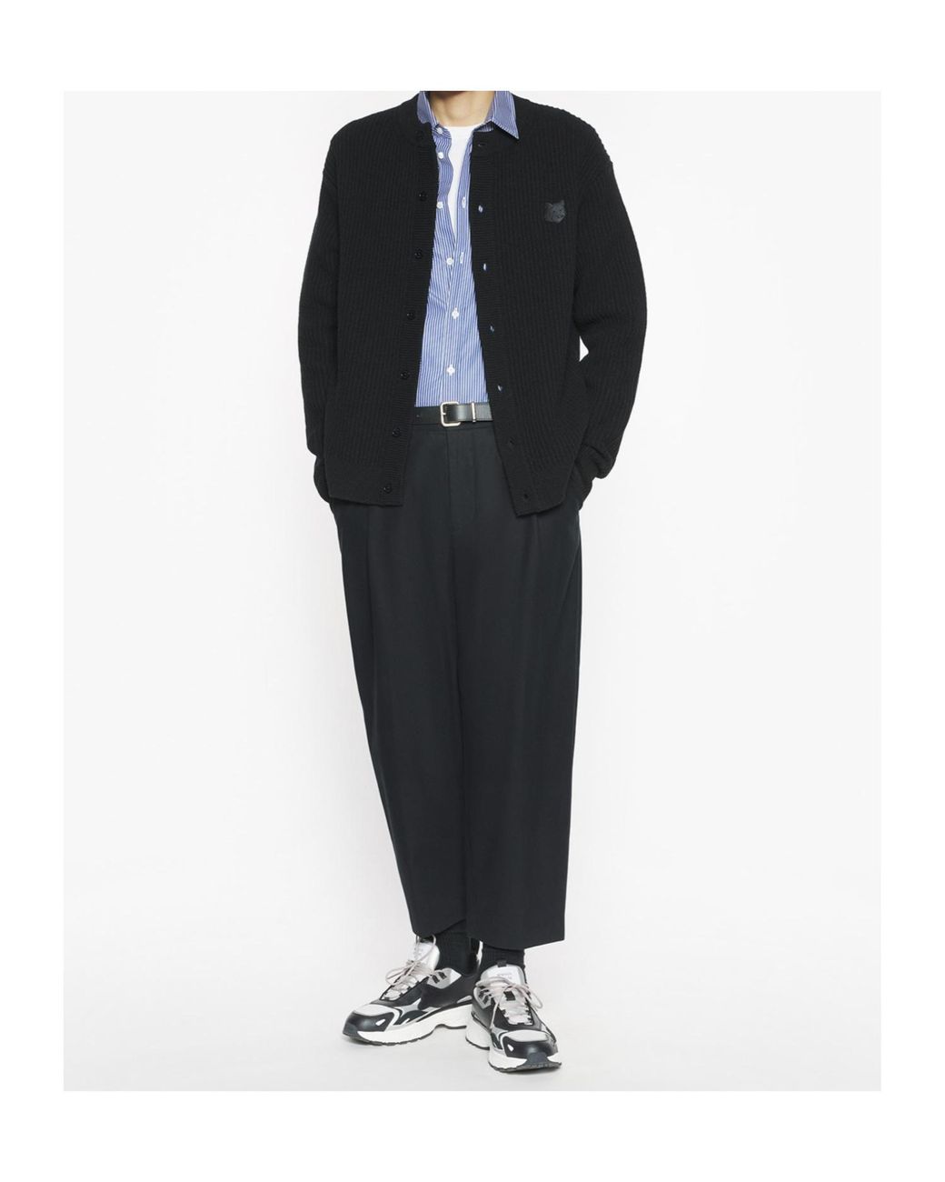 Maison Kitsuné Black Maison Kitsuné Fox Head Ribbed Cardigan for men