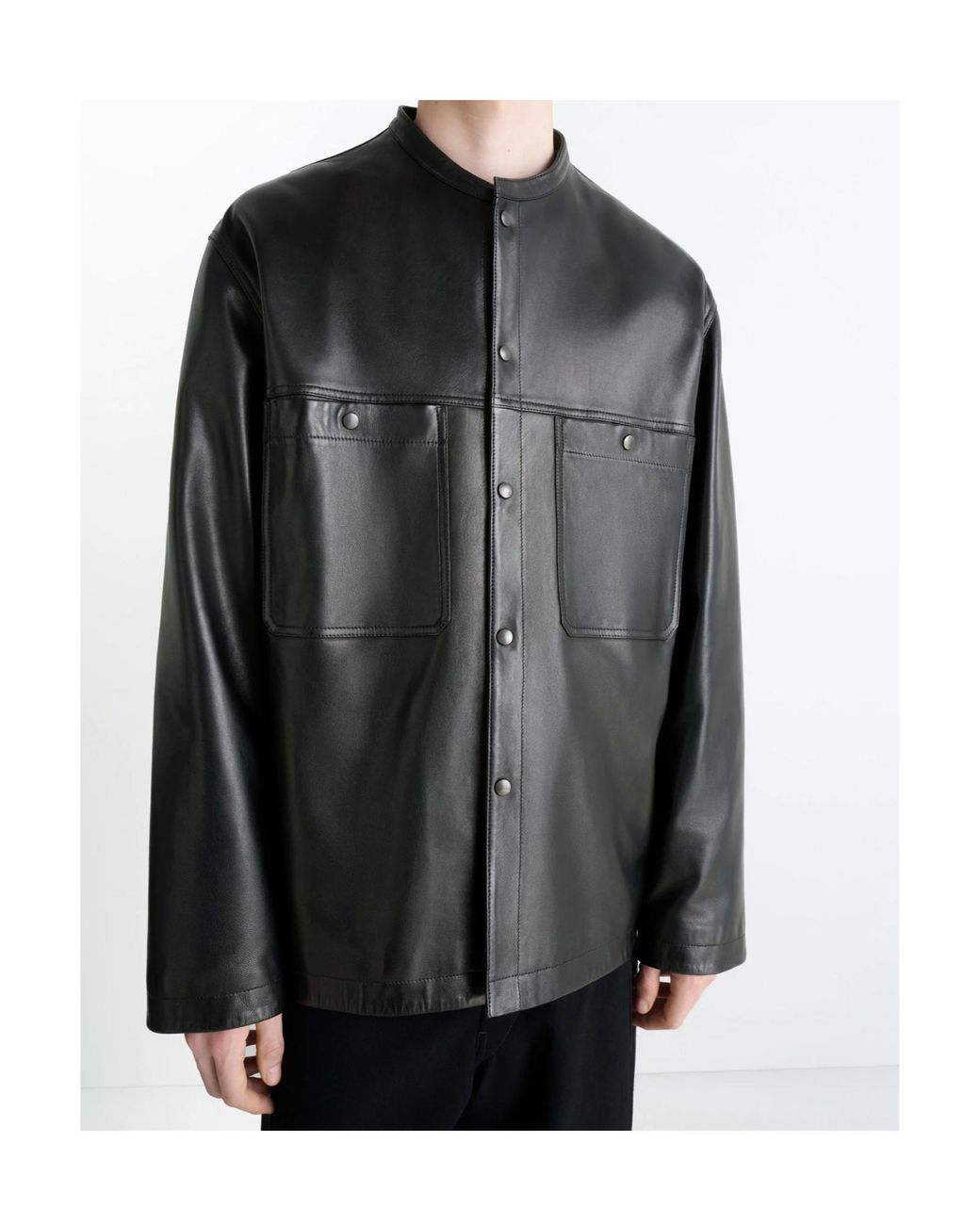 Lemaire Black Snap-Closure Patch-Pocket Leather Overshirt for men
