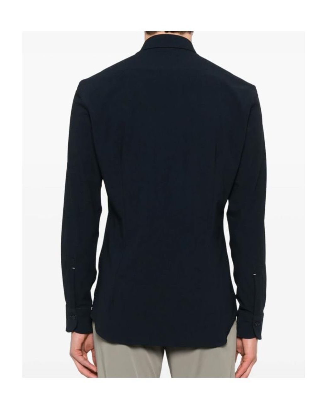 Mazzarelli Blue Lapel Long Sleeve Shirt for men