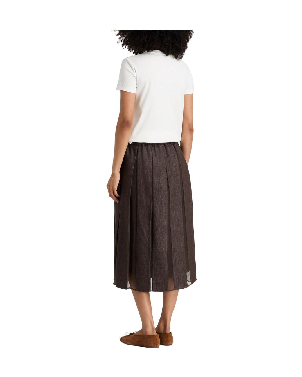 Brunello Cucinelli Brown Denim Tulle Skirt