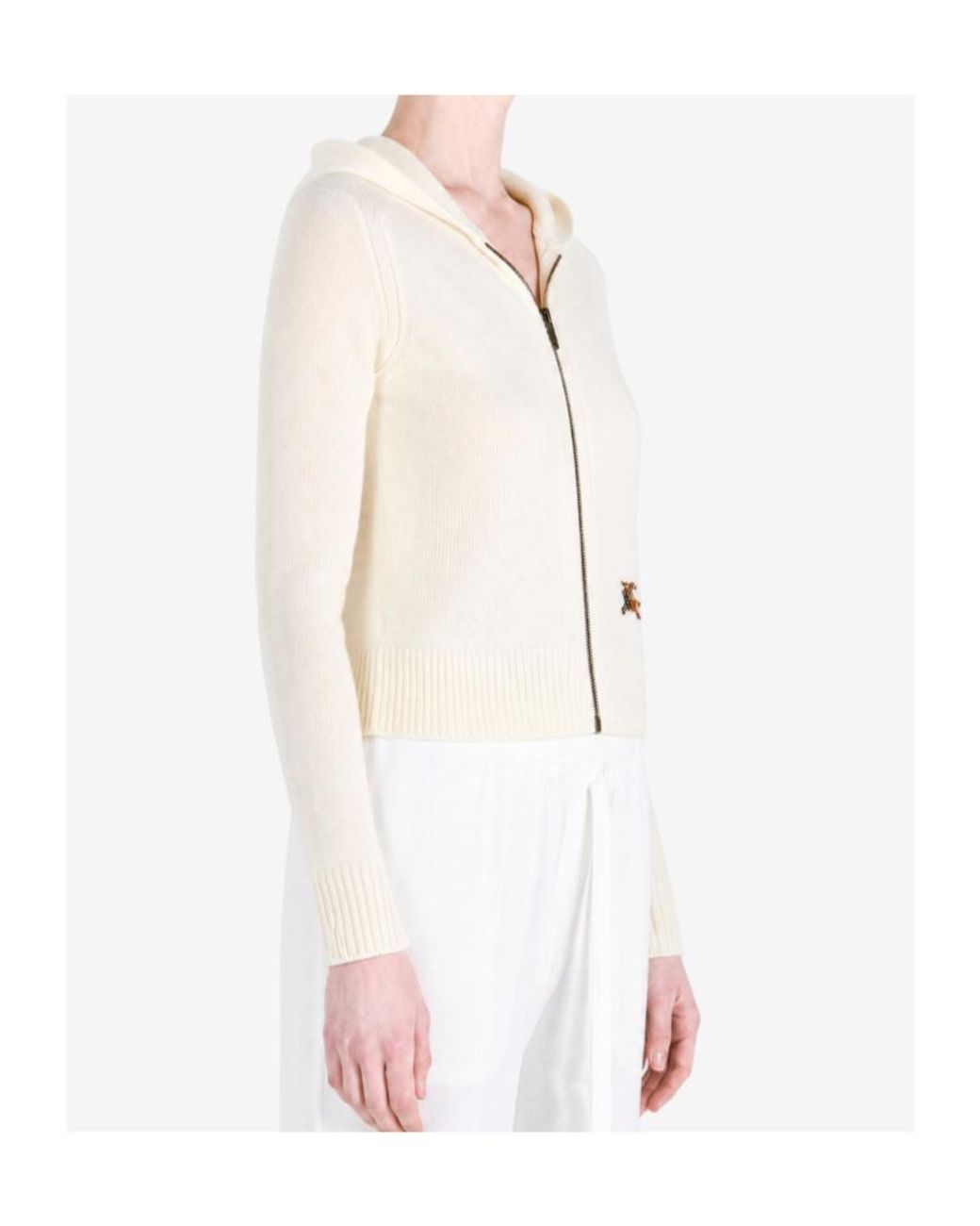 Burberry White Ekd Zip-Up Hooded Cardigan