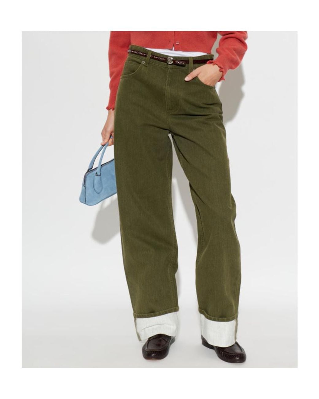 Tory Burch Green Turn-Up Leg Jeans