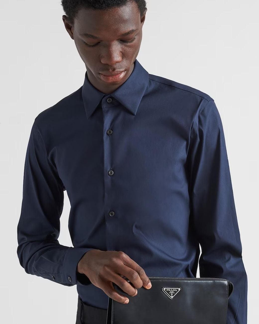 Prada Blue Long-Sleeved Poplin Shirt for men