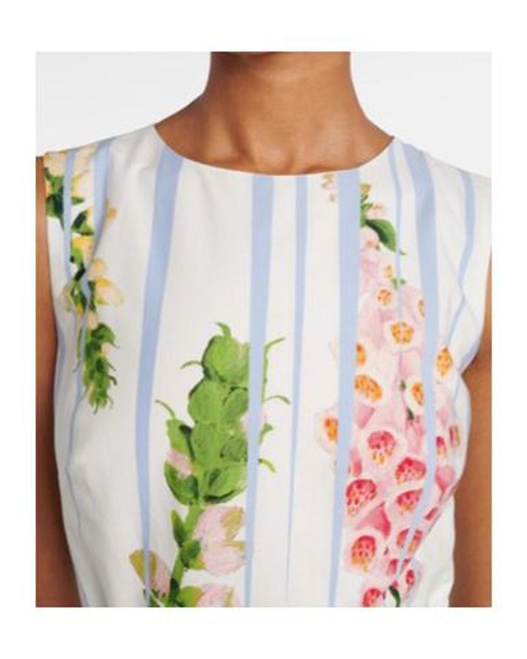 Oscar de la Renta Blue Floral Trompe Lœil Cotton-Blend Midi Dress