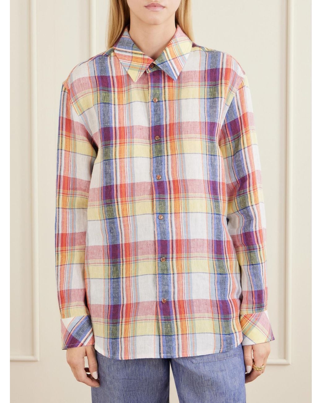 God's True Cashmere Pink Daybreak Checked Linen Shirt