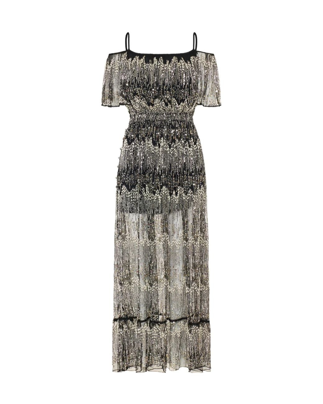 Rabanne Gray Sequin-Embellished Cold-Shoulder Maxi Dress
