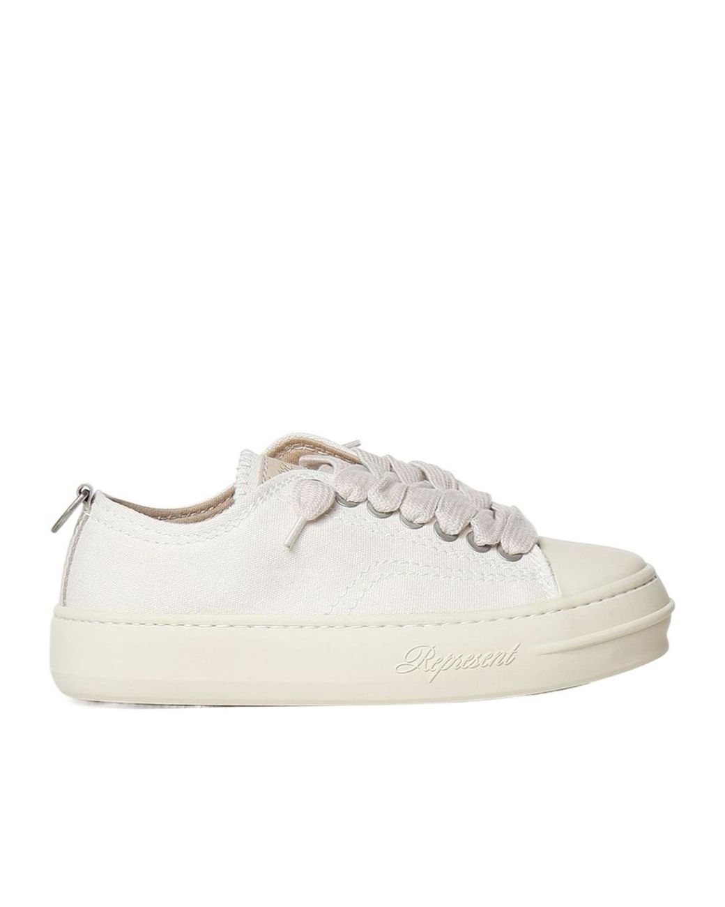 Represent White Textured Canvas Low-Top Sneakers for men