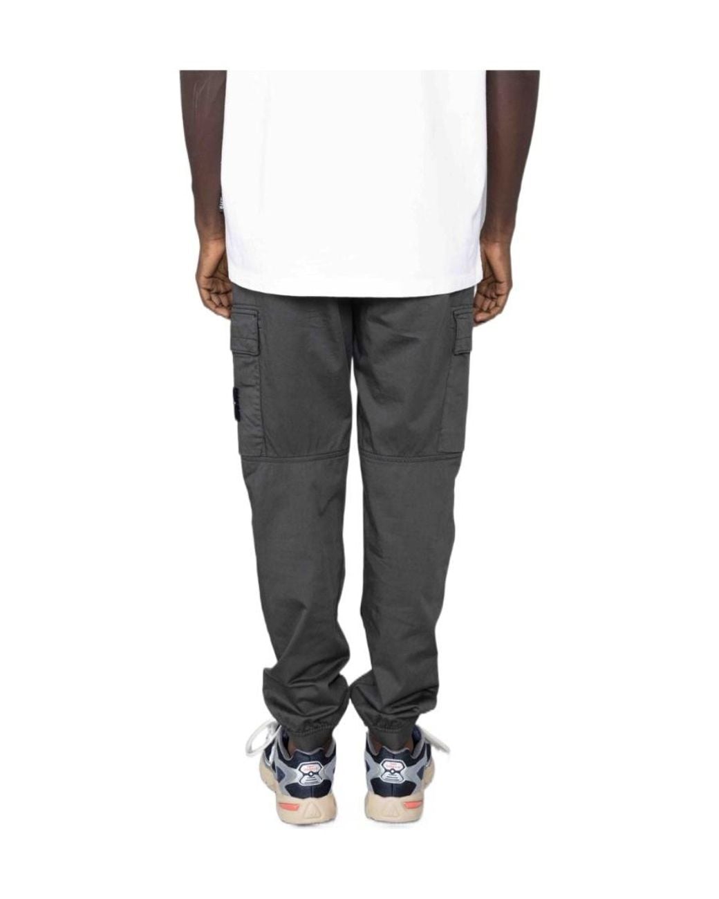 Stone Island Black Compass-Patch Cargo Trousers for men