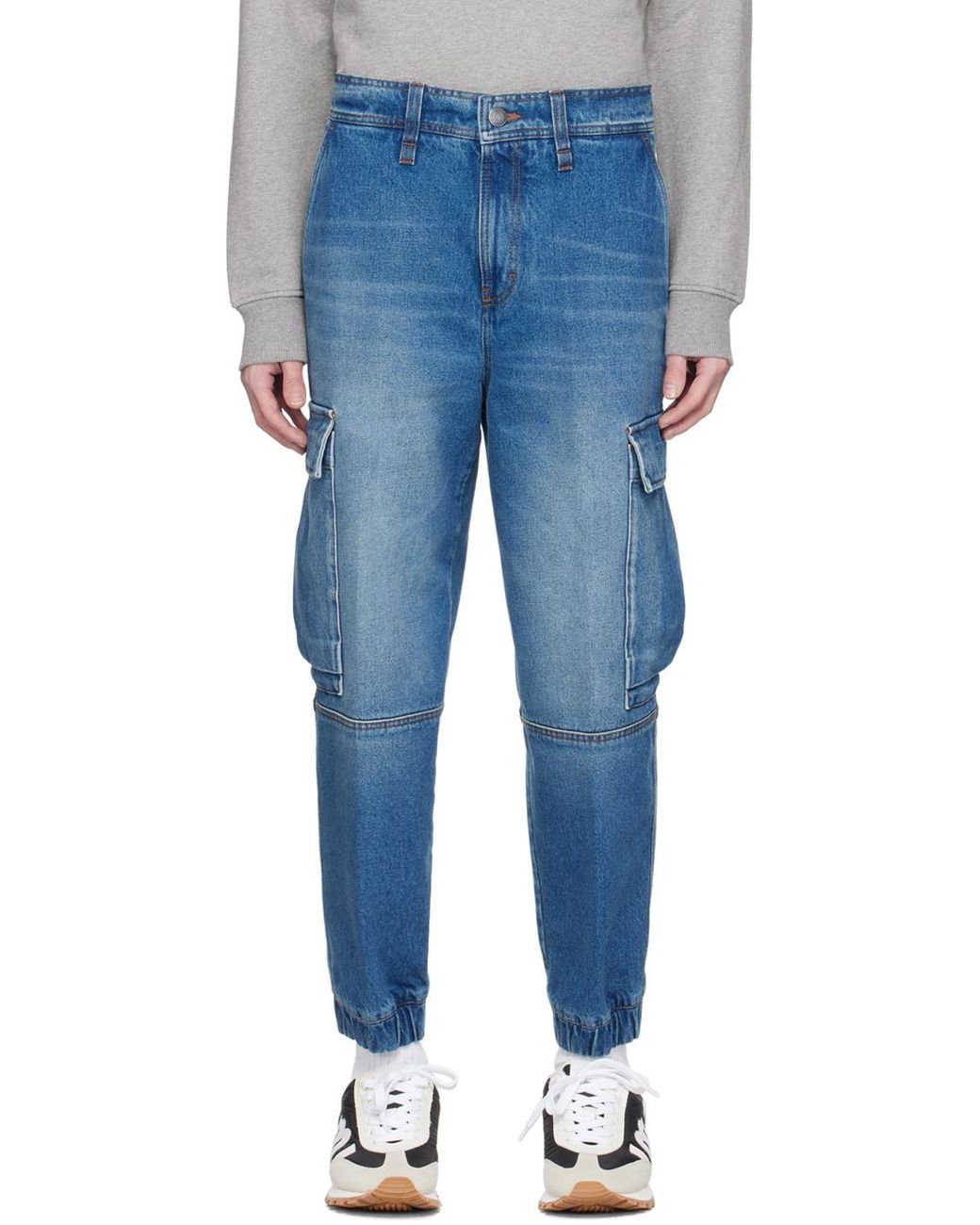 AMI Blue Mid-Wash Denim Cargo Pants for men