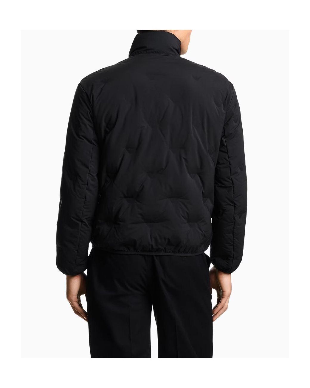 Emporio Armani Blue Inlaid All-Over Micro Eagles Full-Zip Down Jacket for men