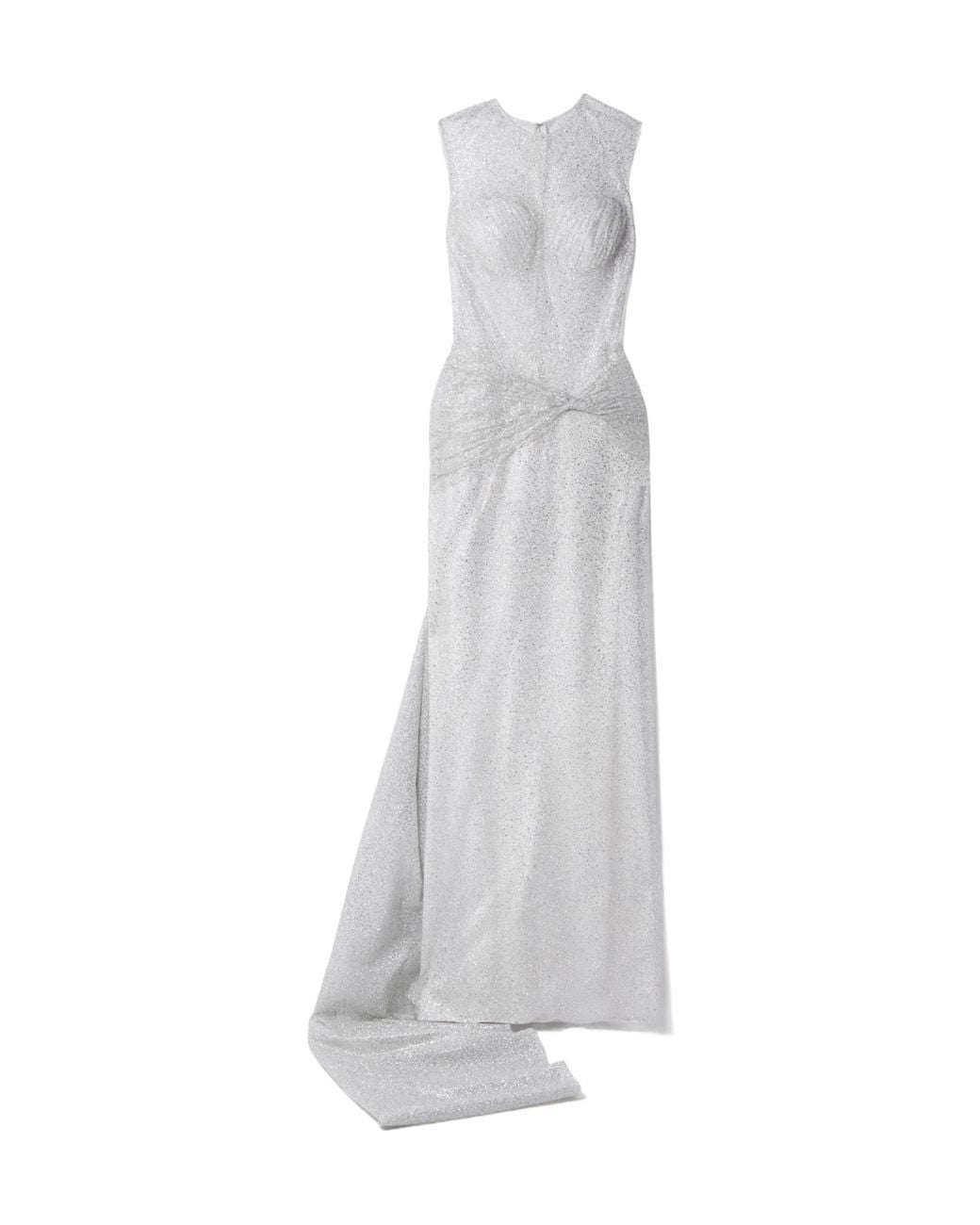 Sandra Mansour White Sequin Train Gown