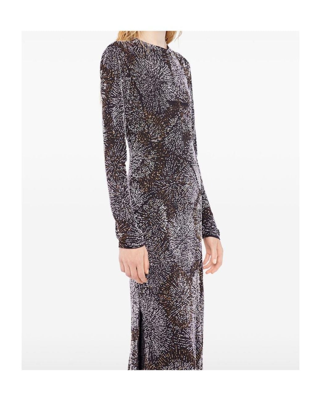 Rabanne Gray Long-Sleeve Pearl Crepe Dress