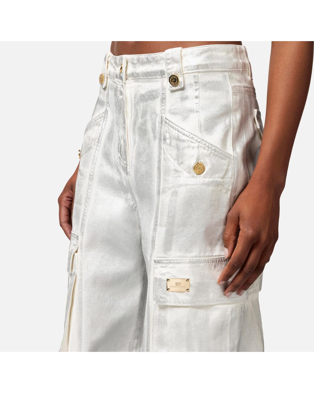 Elisabetta Franchi Gray Wide Leg Cargo Jeans