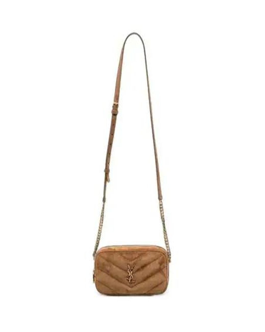 Saint Laurent Natural Quilted-Suede Crossbody Bag