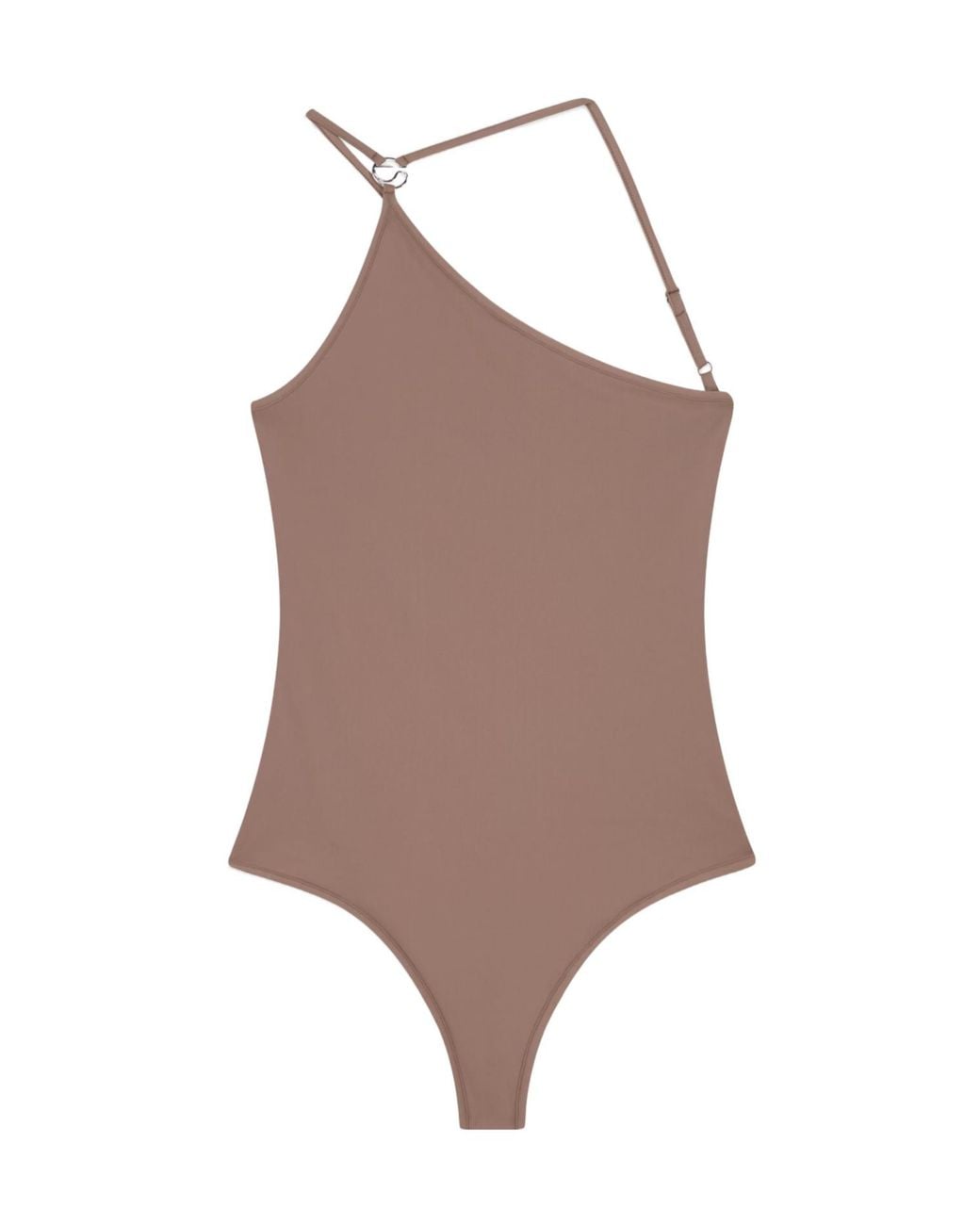 Coperni Brown One Shoulder Asymmetric Swimsuit