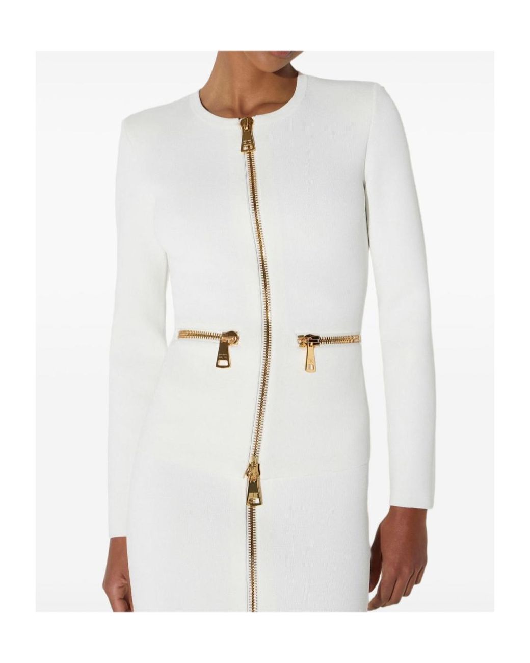 Elisabetta Franchi White Zip-Front Fitted Cardigan