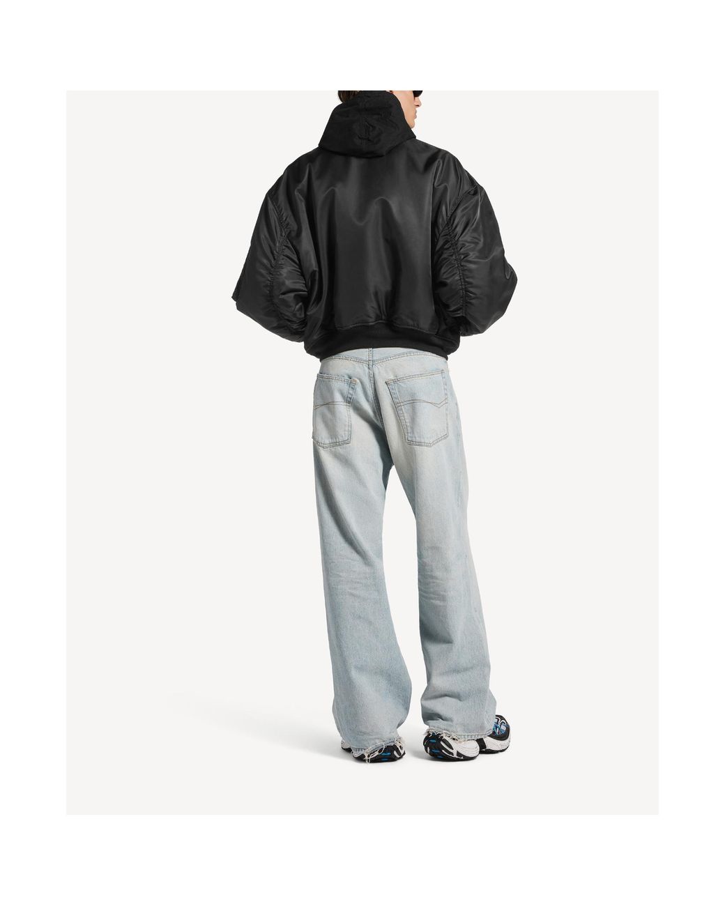 Balenciaga Black Oversized Hooded Bomber Jacket for men