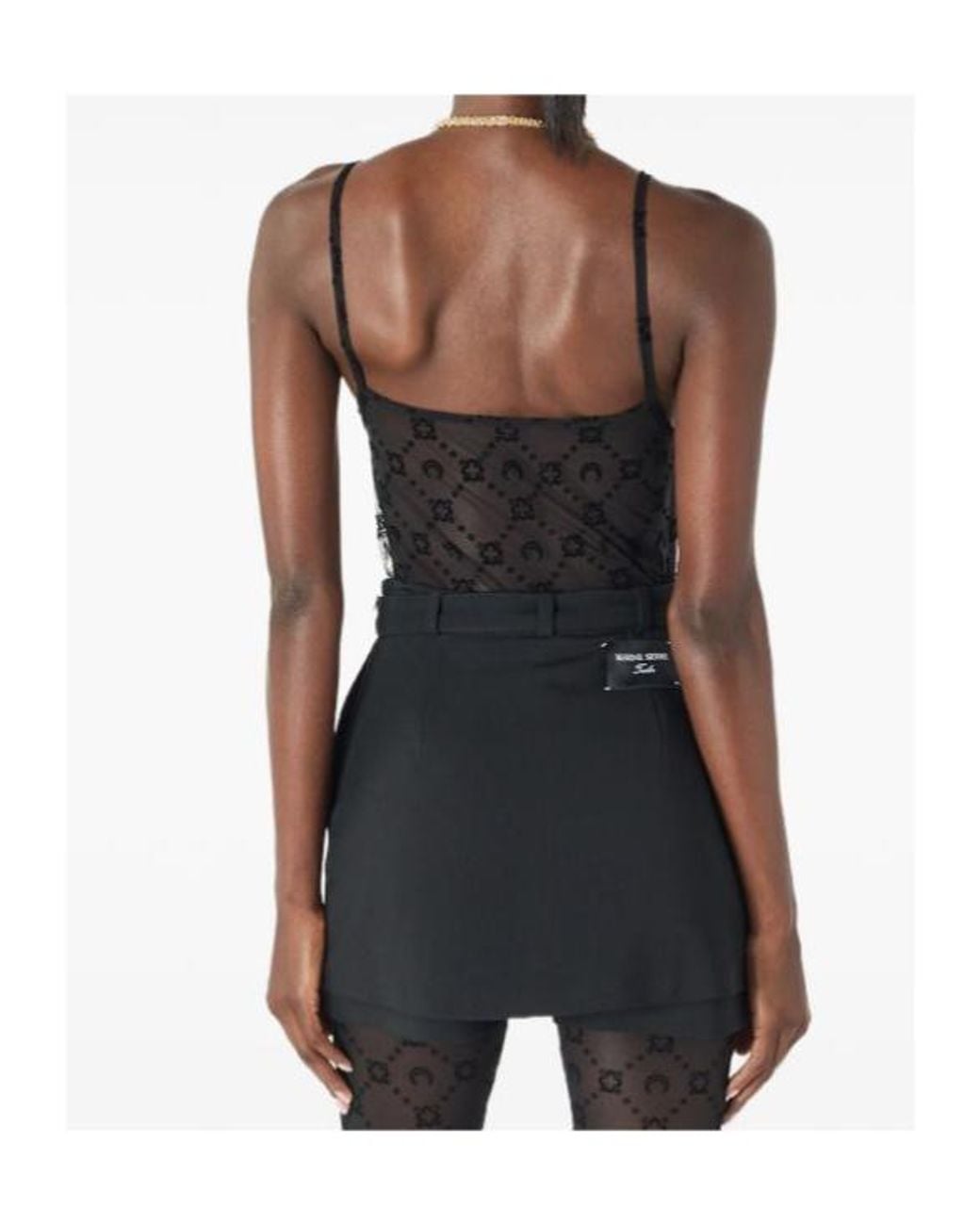 MARINE SERRE Black Moonogram Mesh Flock Straps Top