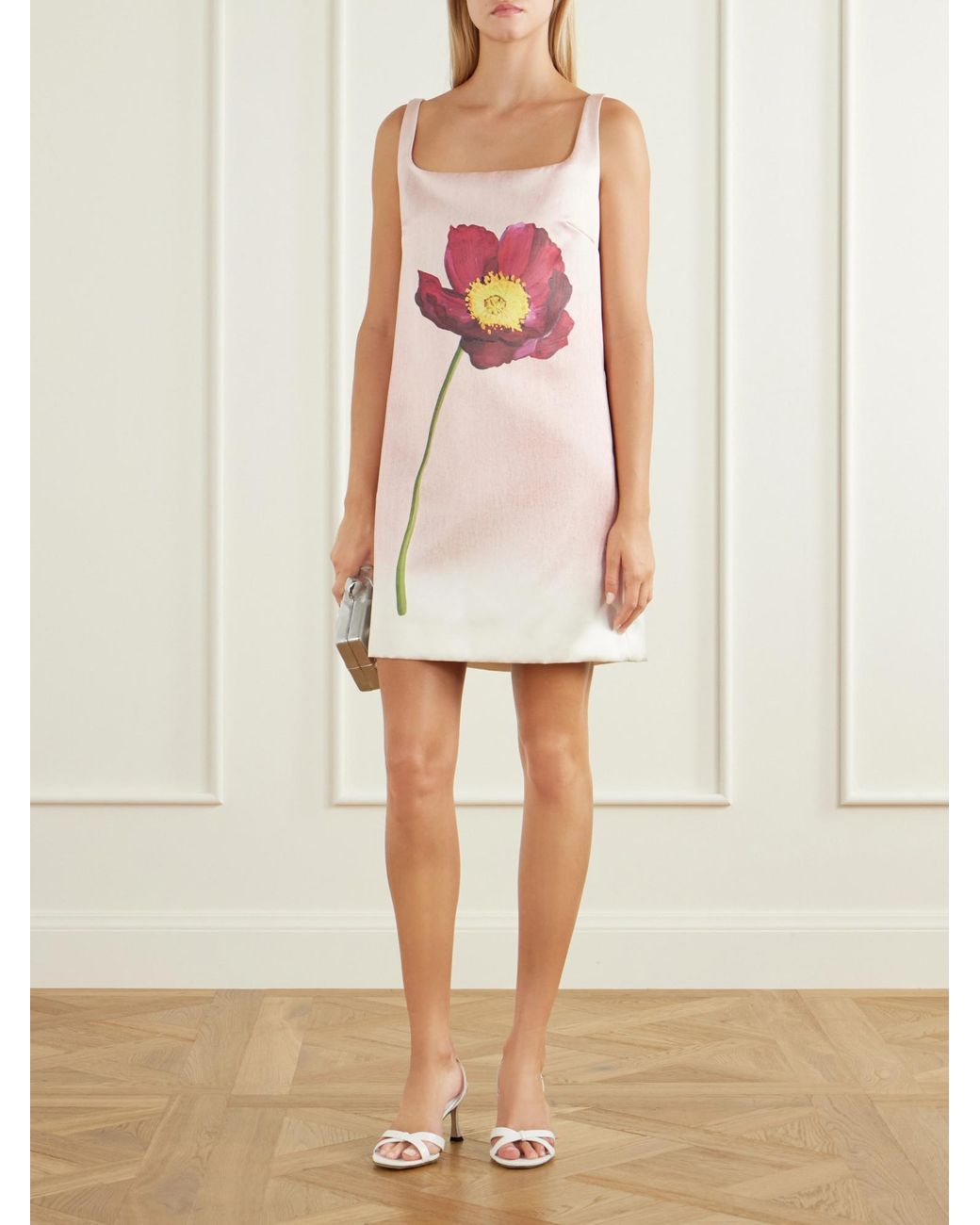 Oscar de la Renta Pink Printed Satin Mini Dress
