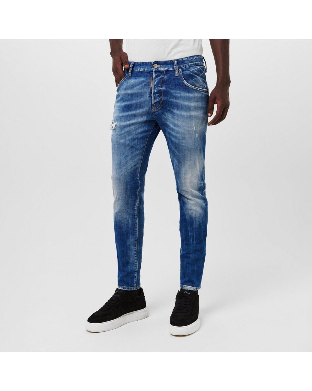 DSquared² Blue Vintage Washed Ripped Tapered Jeans for men
