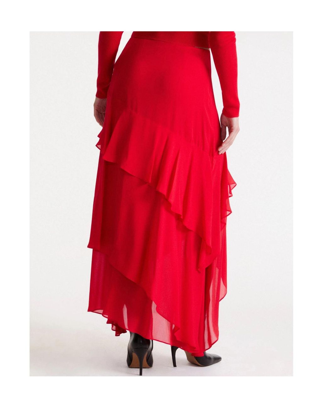 Marella Red Ruffled-Detail Skirt