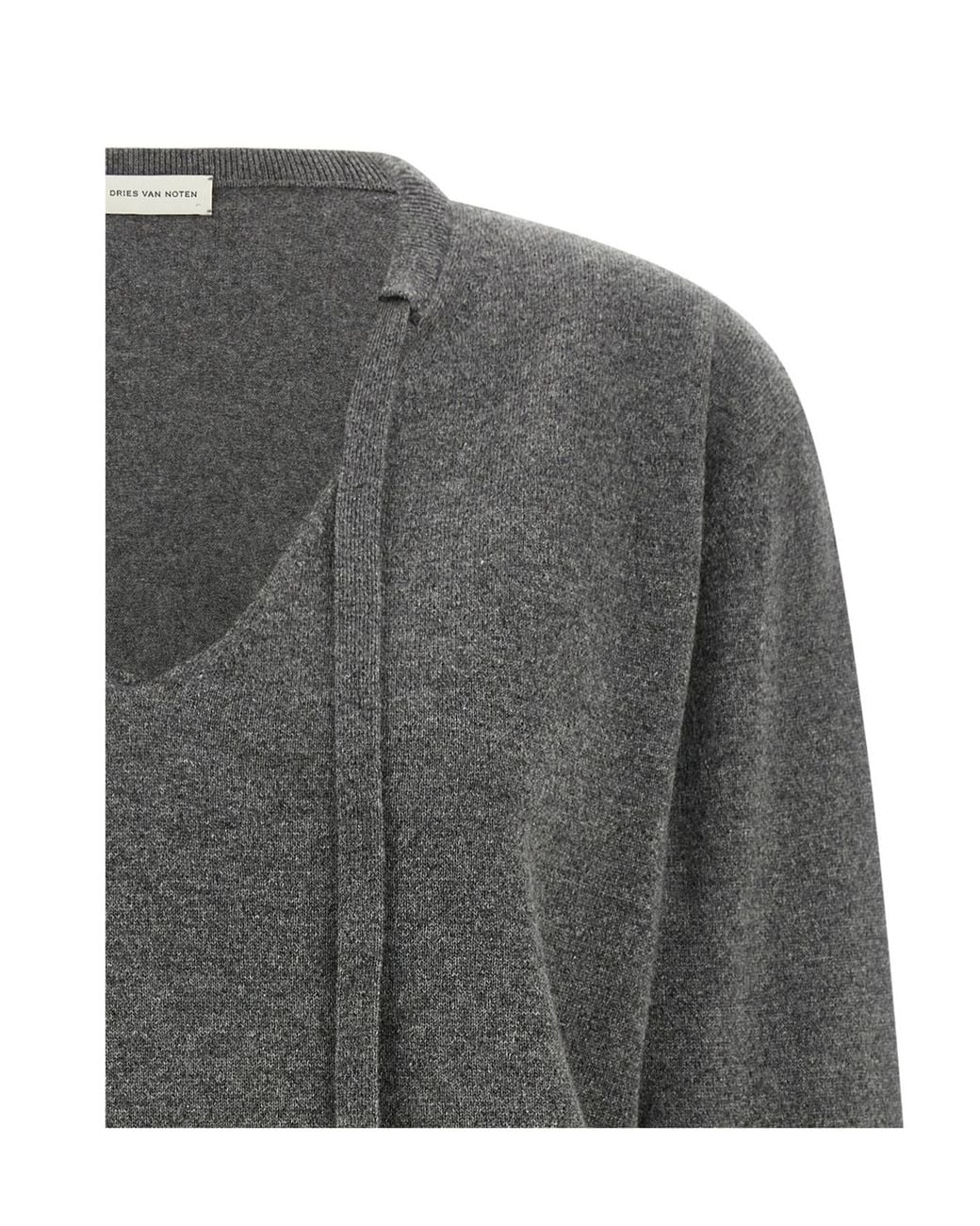 Dries Van Noten Gray Towie Lace V-Neck Knitted Sweater