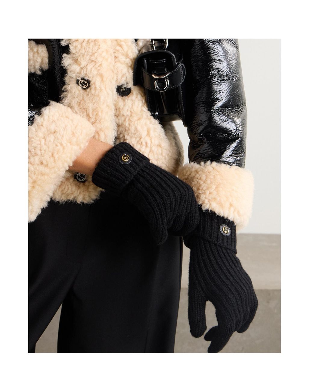 Gucci Black Double G Rib-Knit Gloves