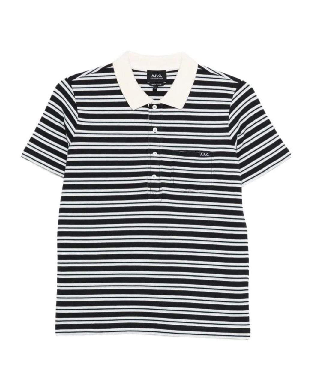 A.P.C. Blue Striped Pocket Polo