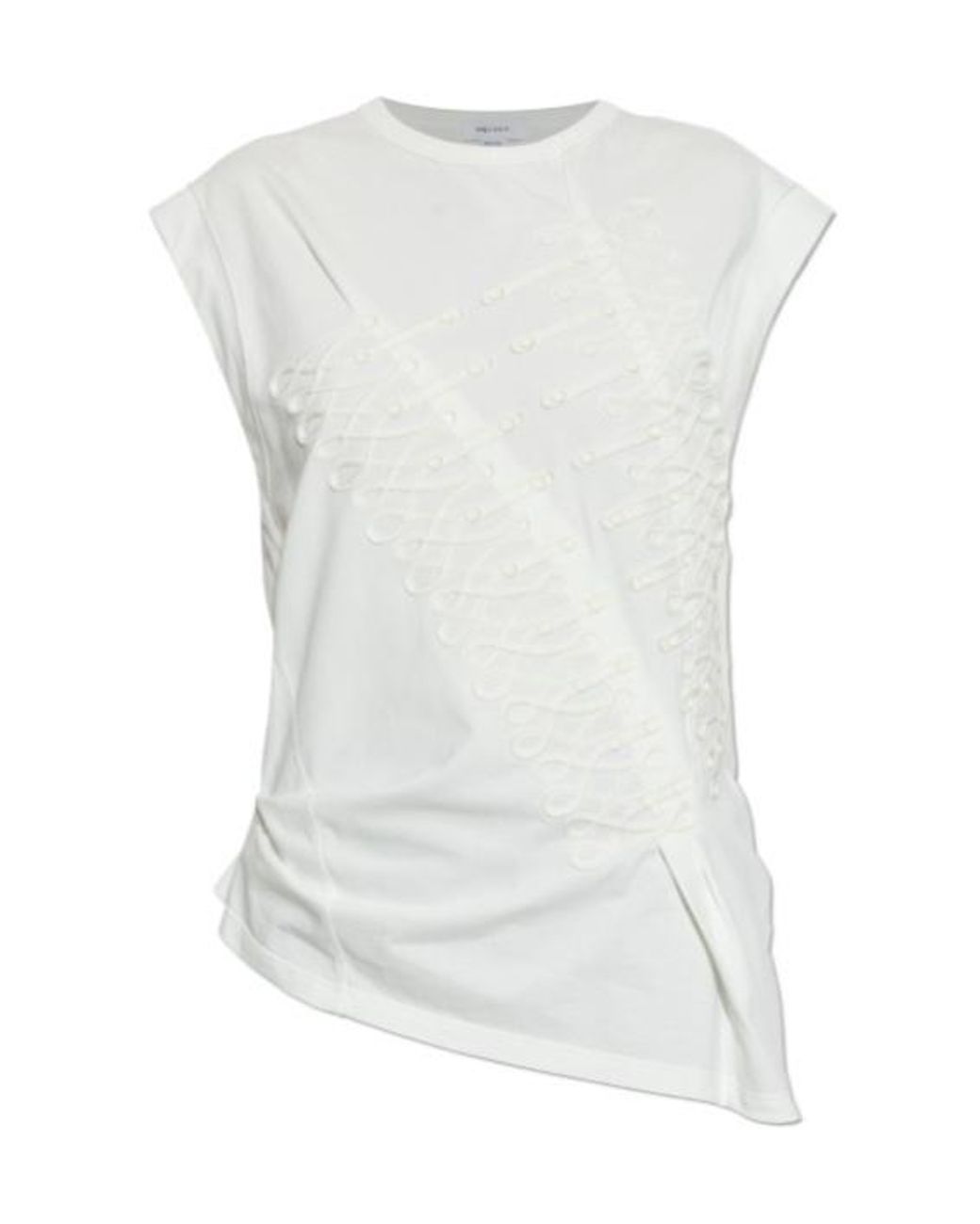 McQueen White Embroidered Asymmetric Top
