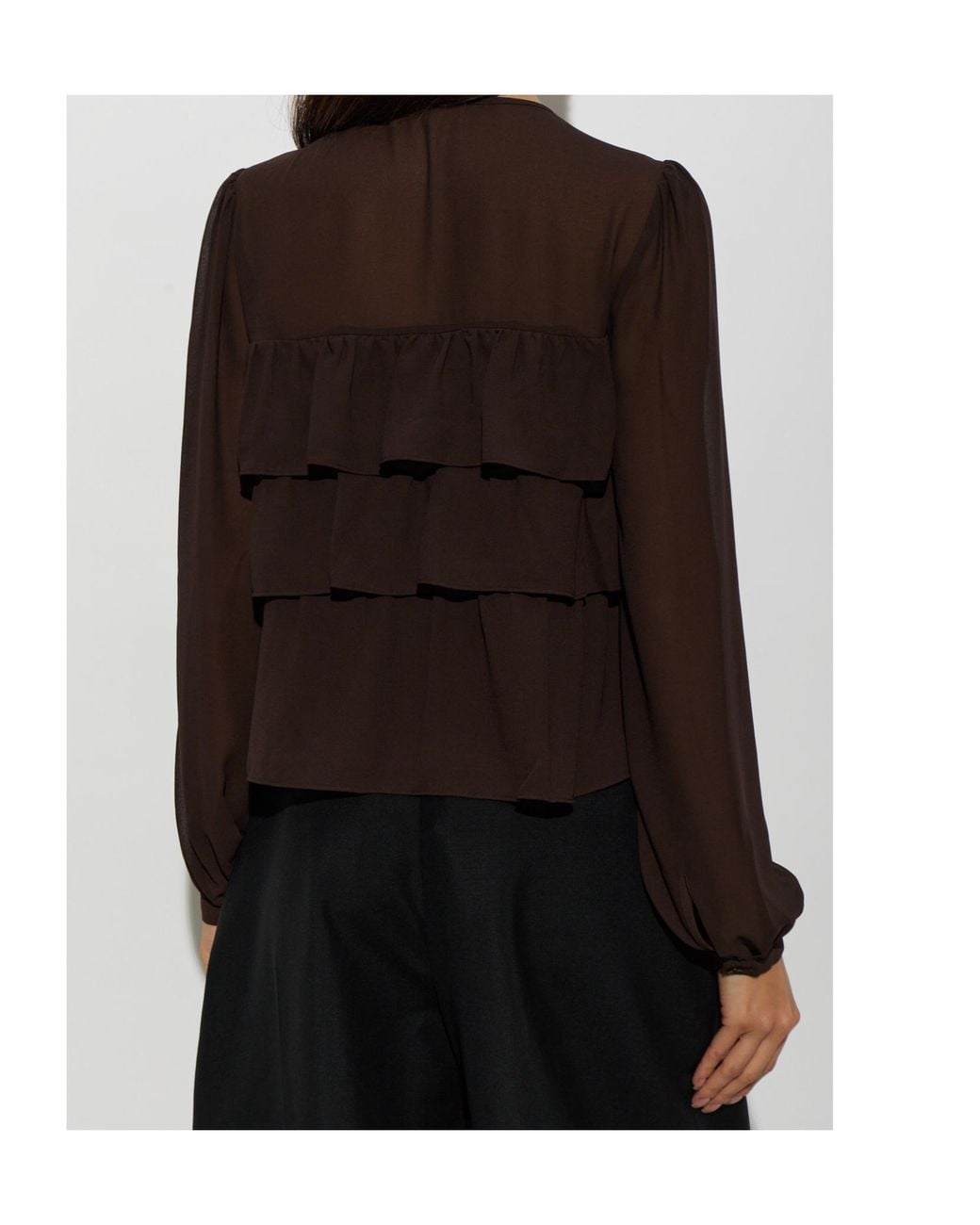 MICHAEL Michael Kors Brown Ruffled Tie-Neck Blouse