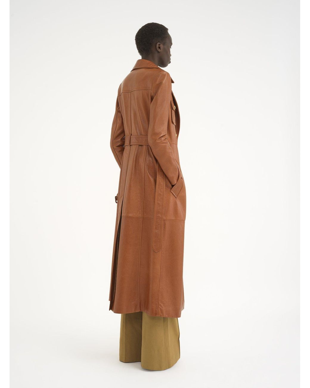 Chloé Brown Leather Military Trench Coat