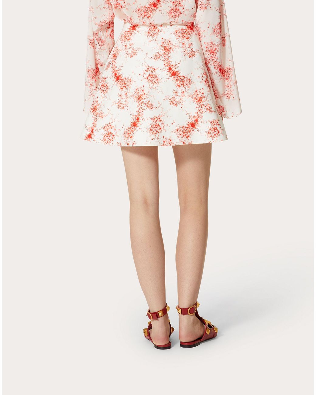 Valentino Red Rose-Print A-Line Skirt