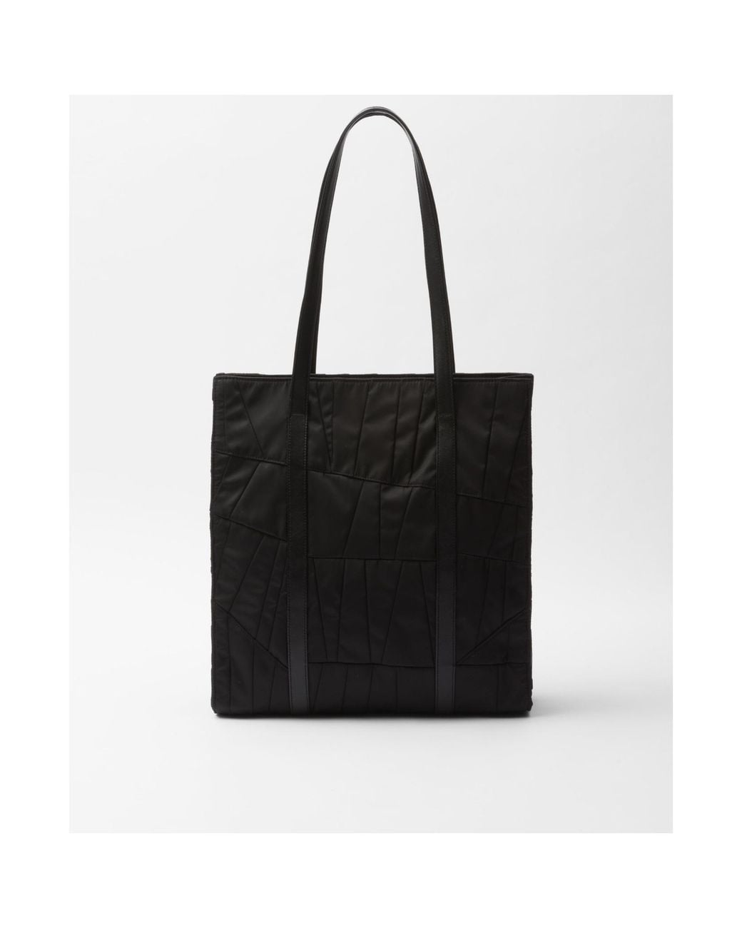 Prada Black Medium Re-Nylon Patchwork Tote Bag With Embroidery