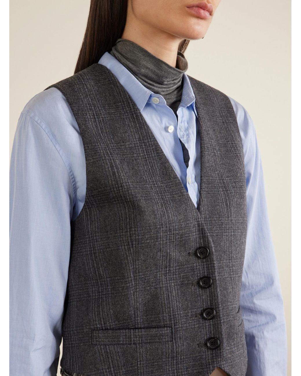 Nili Lotan Gray Ismael Checked Wool-Blend Vest