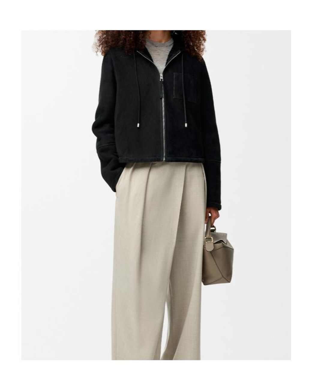 Loewe Black Shearling Zip-Up Hooded Jacket