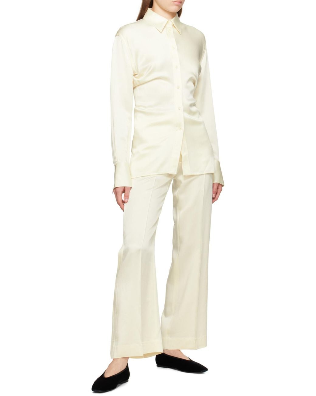 Totême White Totême Slouch-Waist Satin Shirt