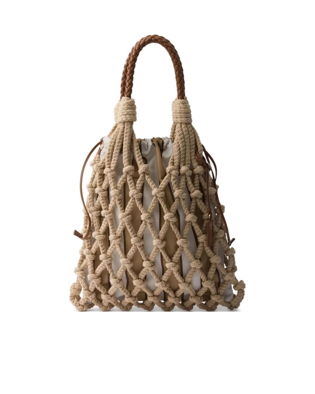 Prada Natural Medium Macramé Tote Bag