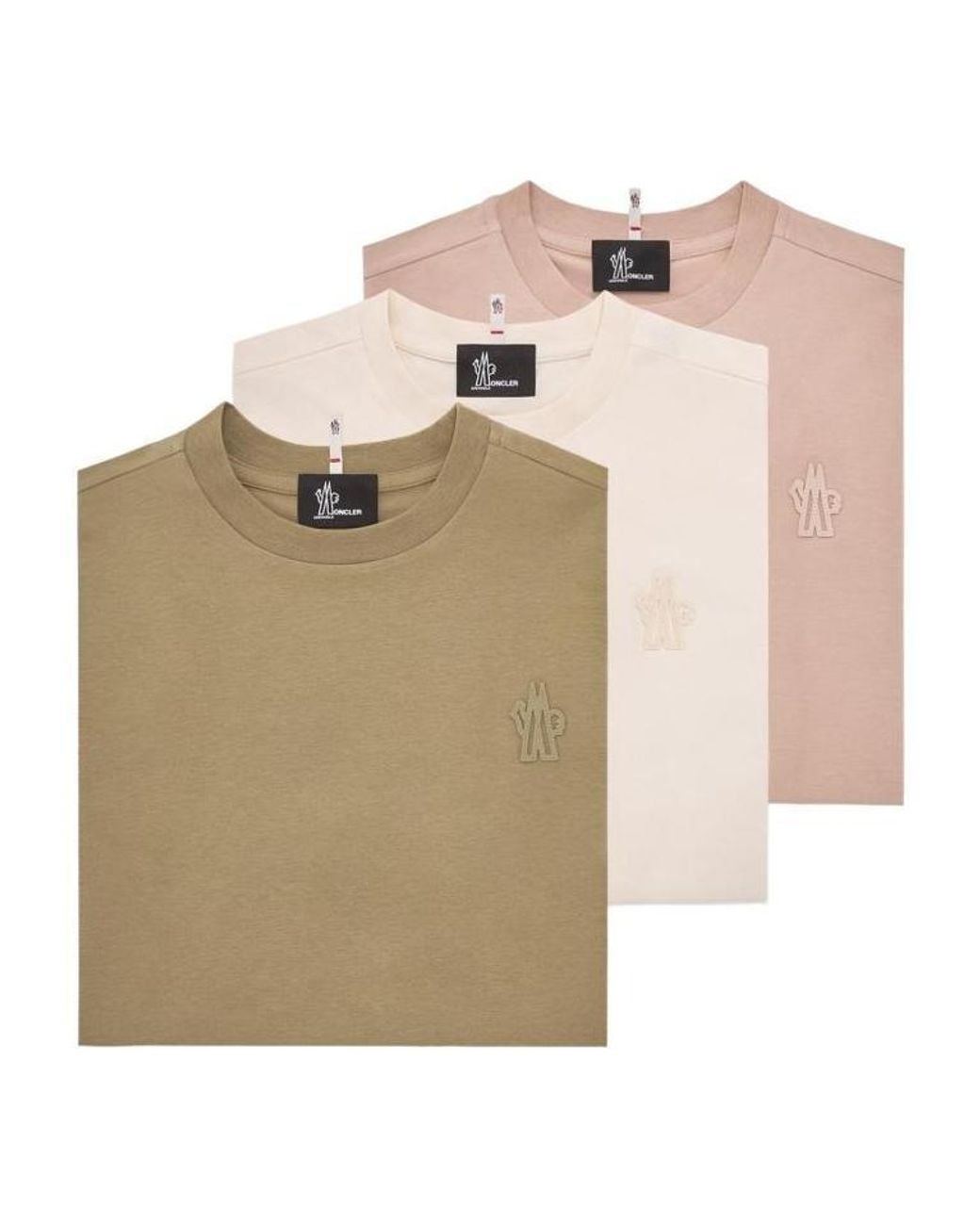 Moncler Natural Logo Patch Cotton Blend T-Shirt (Three Pack)