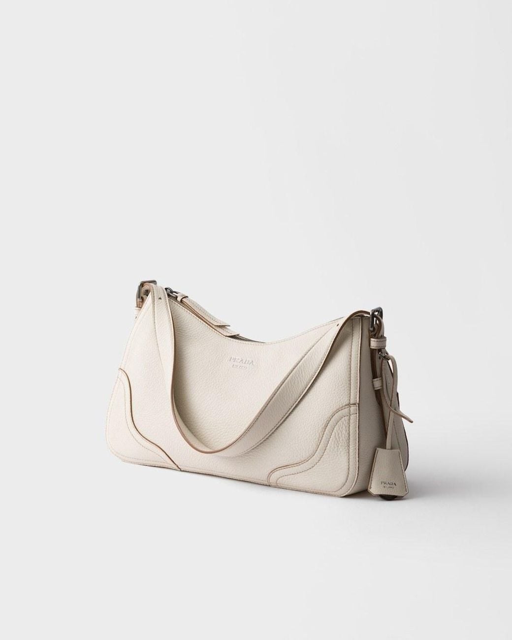 Prada Gray Aimèe Large Leather Shoulder Bag