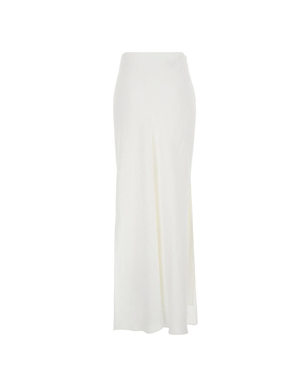 Brunello Cucinelli White Long Satin Side-Slit Skirt
