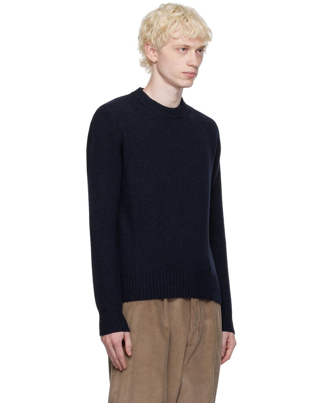 AMI Blue Logo-Embroidered Knitted Jumper for men