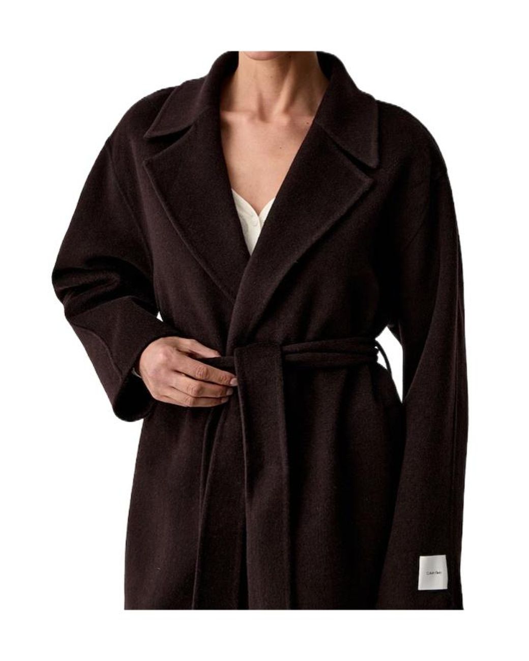 Calvin Klein Black Belted Wrap Coat