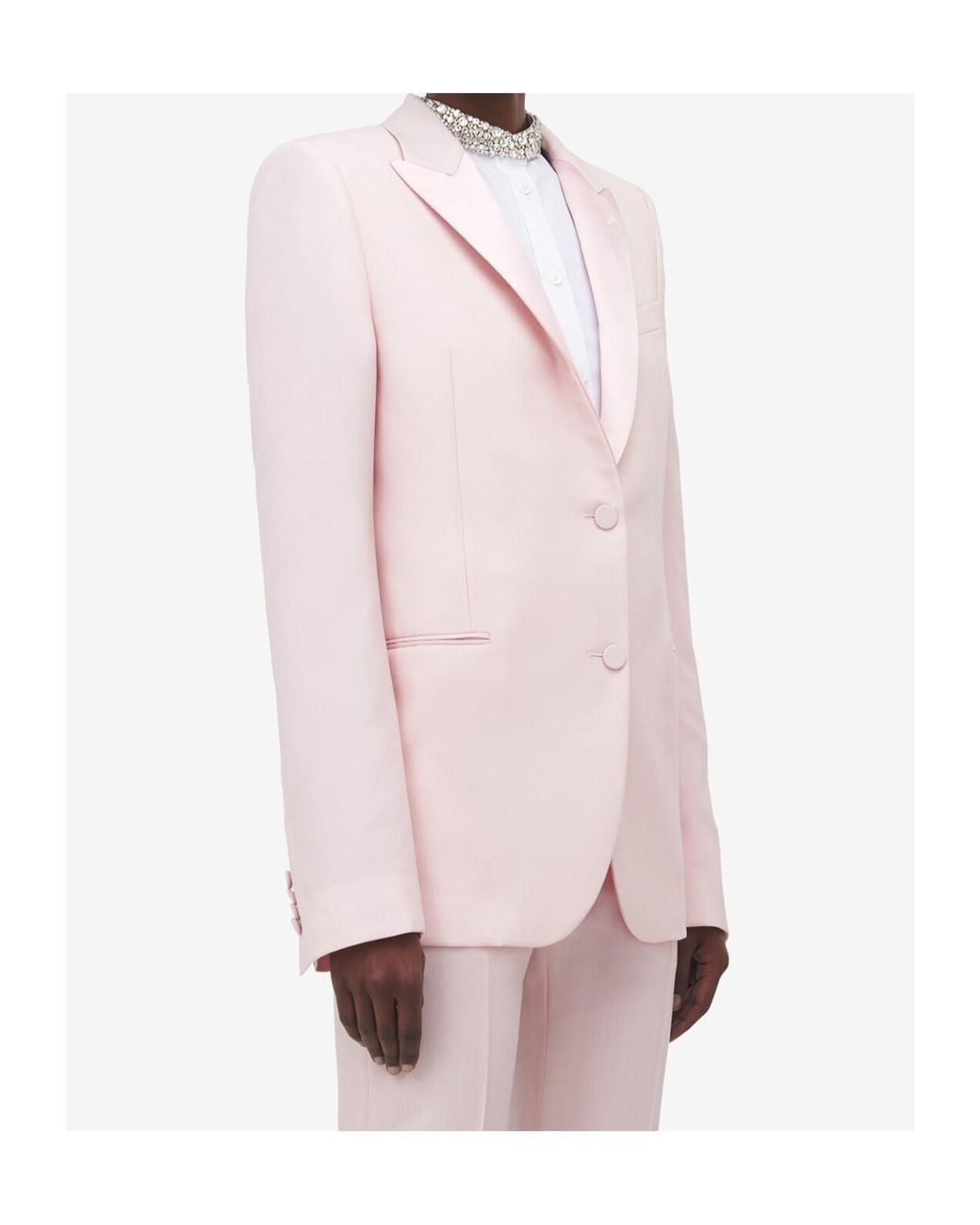 McQueen Pink Wool Ruffle Asymmetric Blazer
