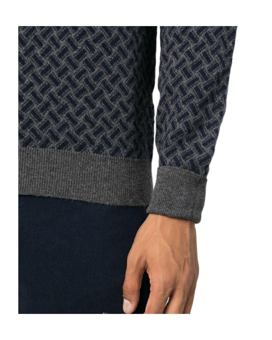Drumohr Blue Patterned-Jacquard Cashmere Jumper for men