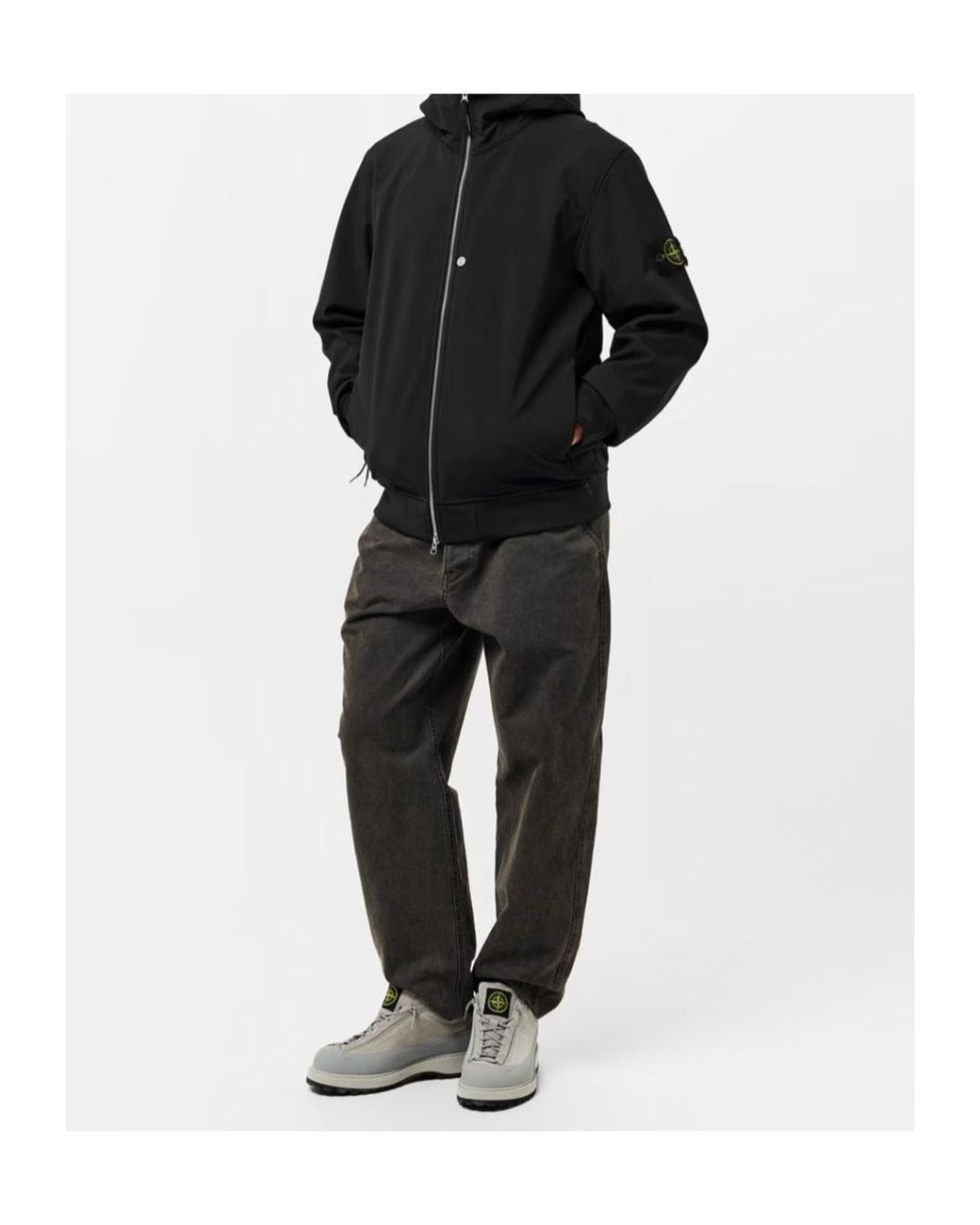 Stone Island Black Water And Wind Resistant Hooded Softshell Jacket for men